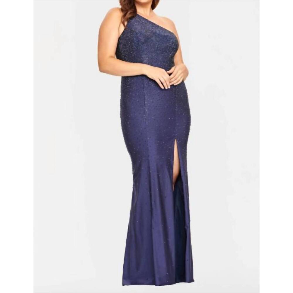 NEW FAVIANA one shoulder hot stone dress in navy